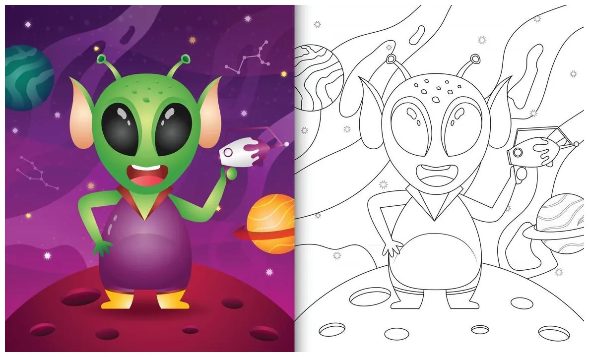 Alien coloring page vector art, icons, and graphics for