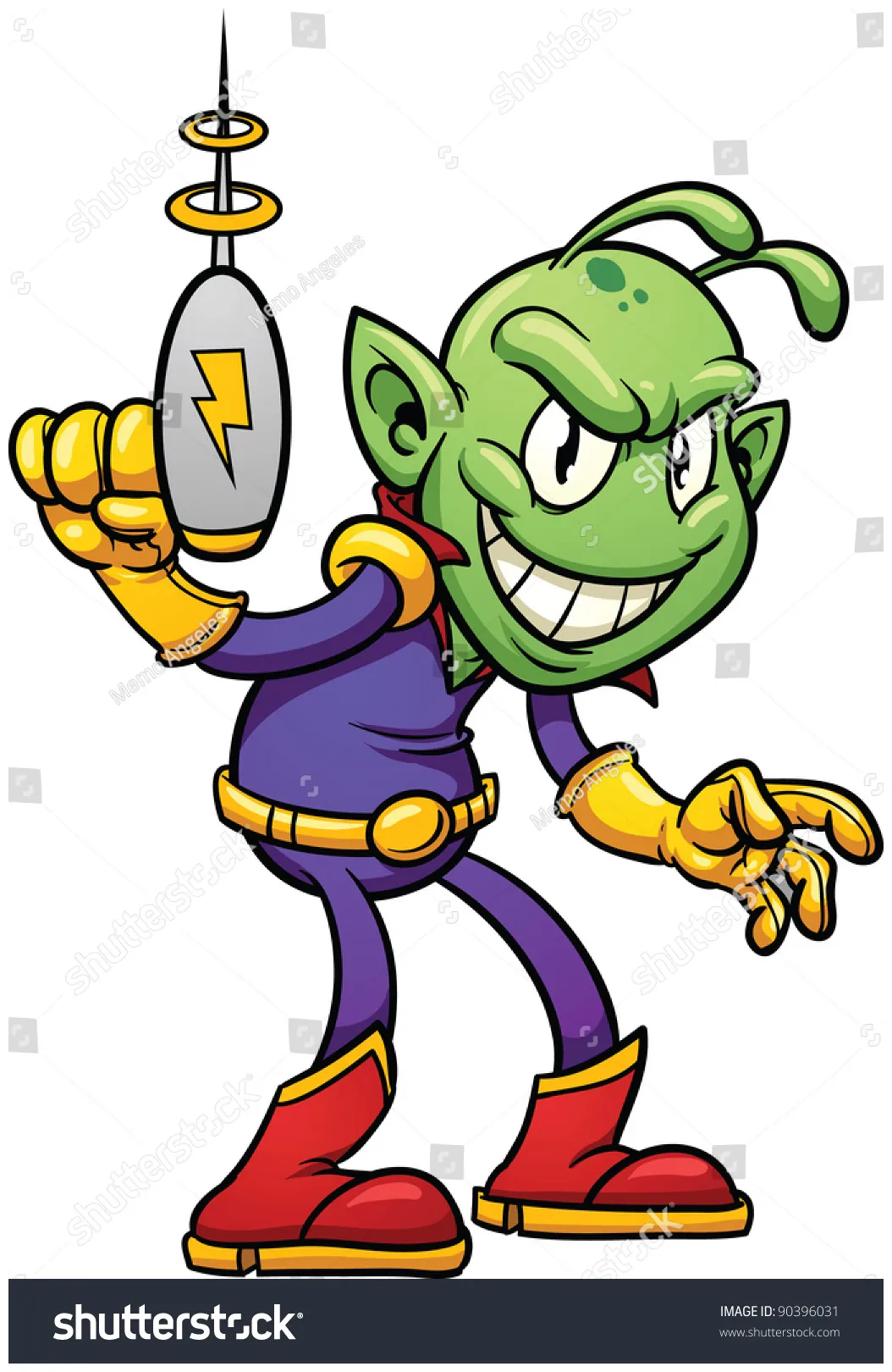 Retro cartoon alien holding ray gun stock vector