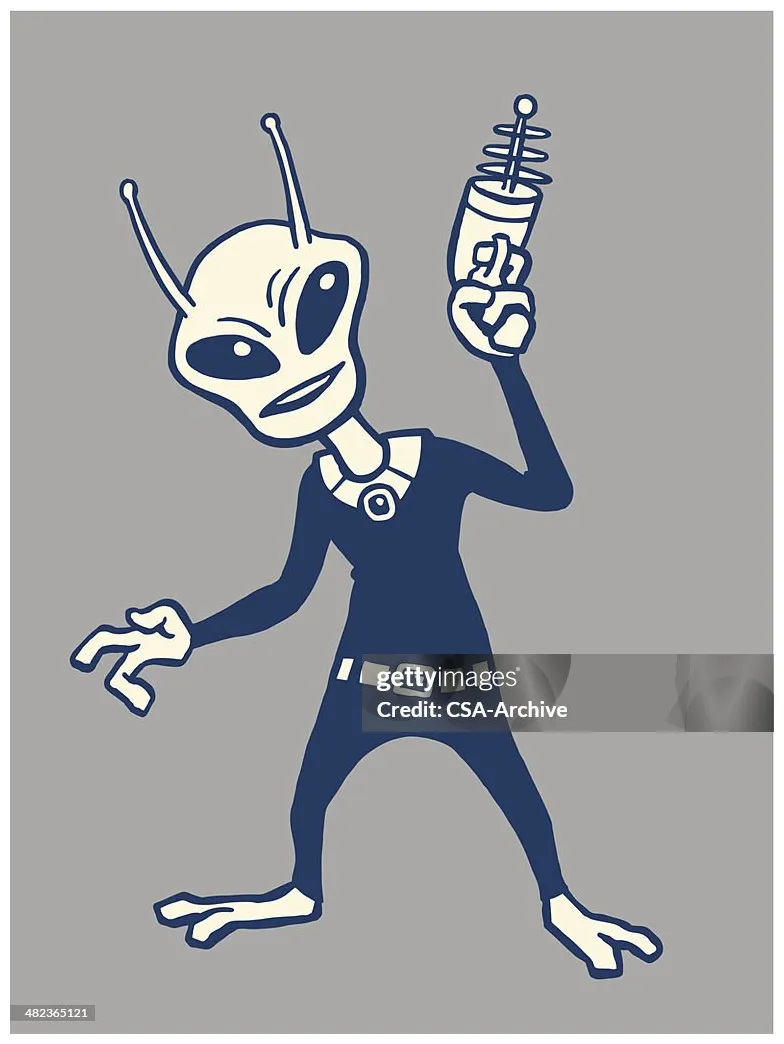 Alien holding ray gun high-res vector graphic getty s