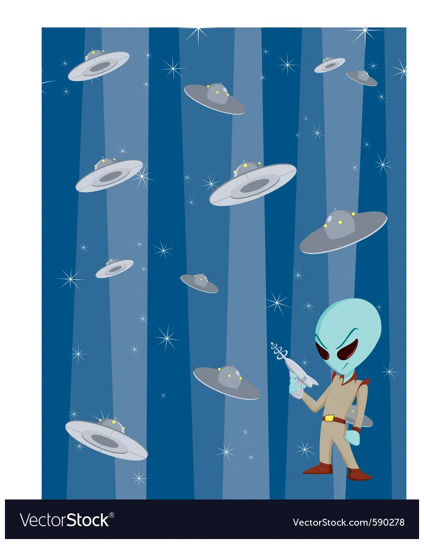 Retro outer space alien holding a ray gun vector