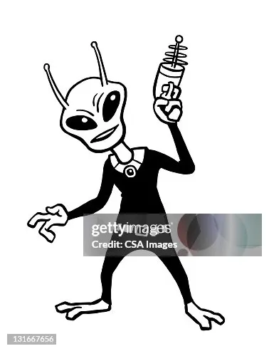 Alien holding ray gun high-res vector graphic getty s