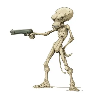 Premium vector cartoon alien holding a ray gun in flat style illustration