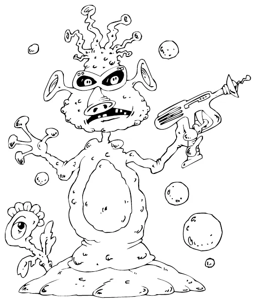 Space alien with raygun coloring page coloring