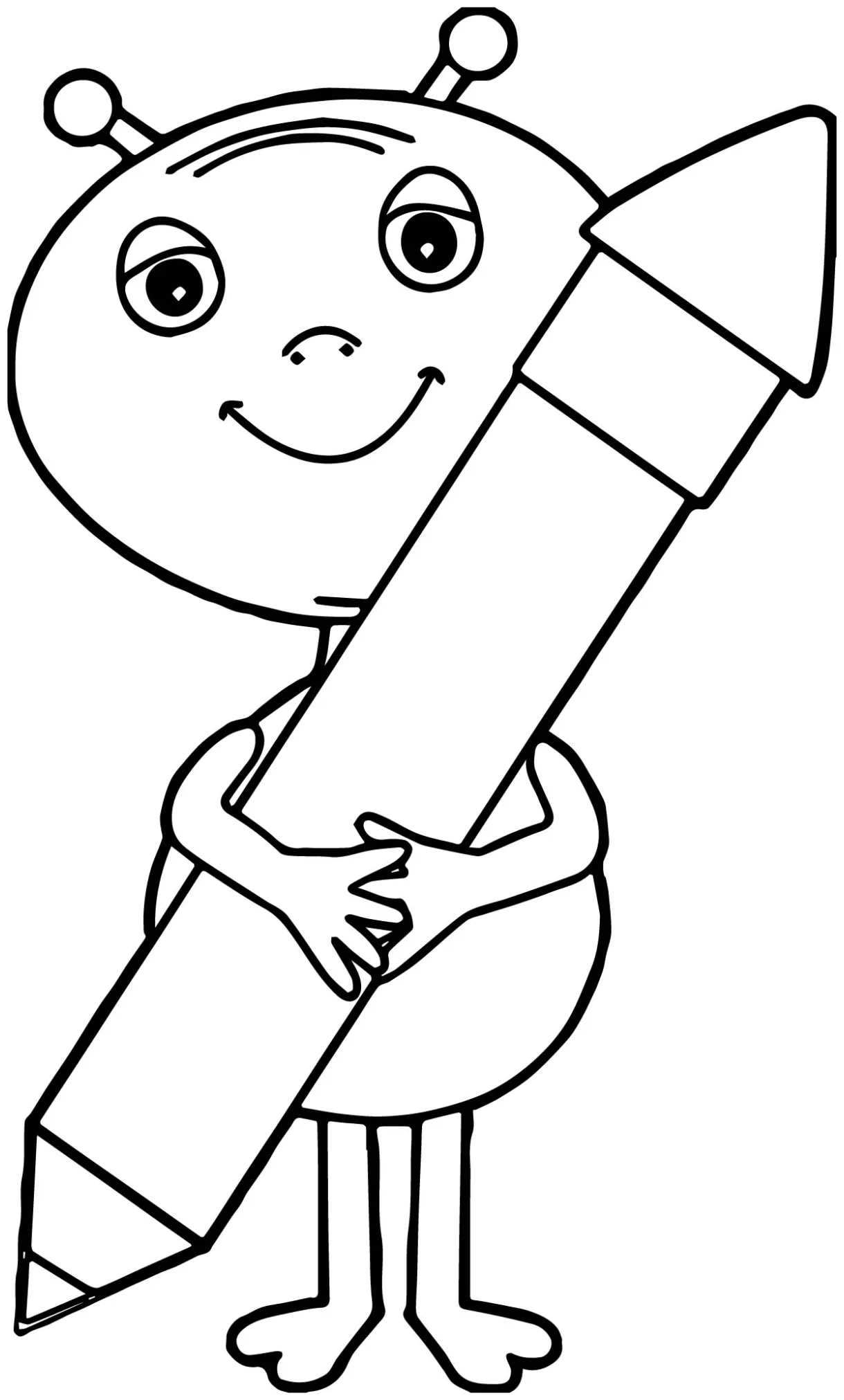 Alien holding a big pencil coloring page wecoloringpage