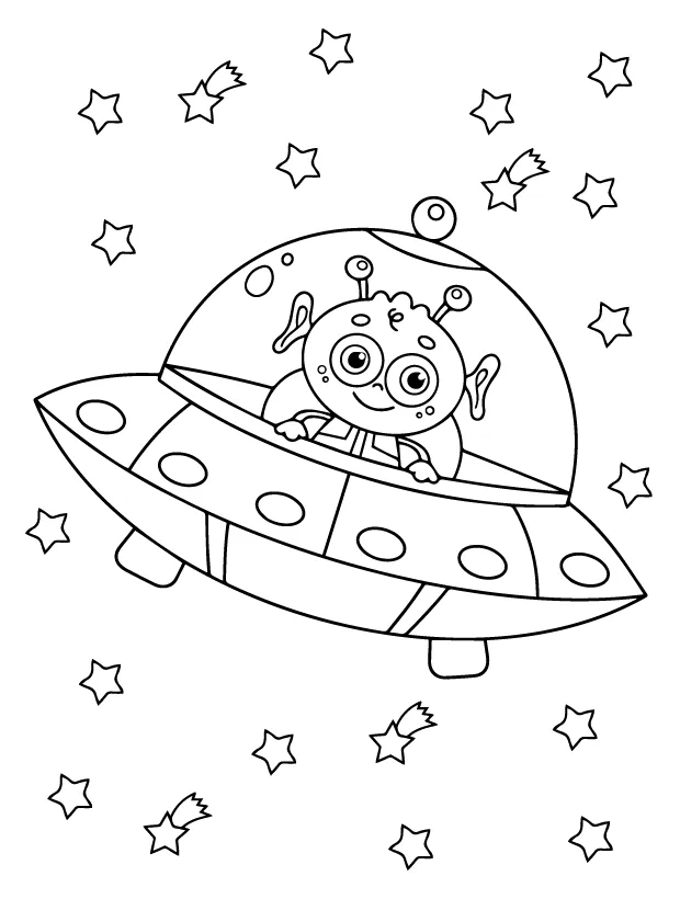 Cute alien inside a spaceship