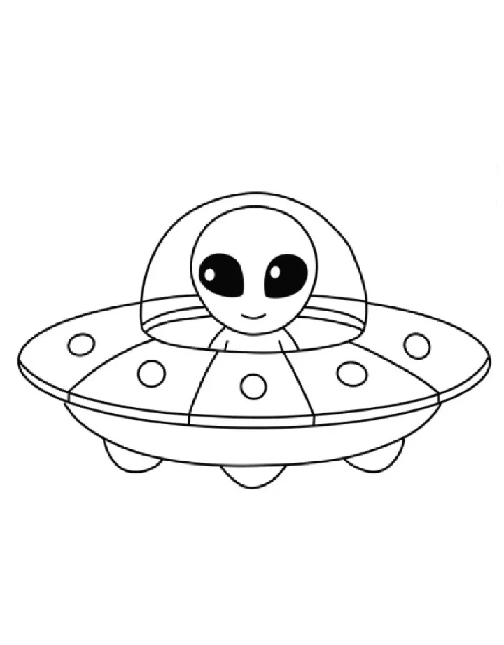 Alien and spaceship coloring page