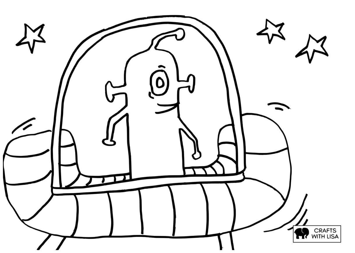 Alien in spaceship coloring page crafts with lisa