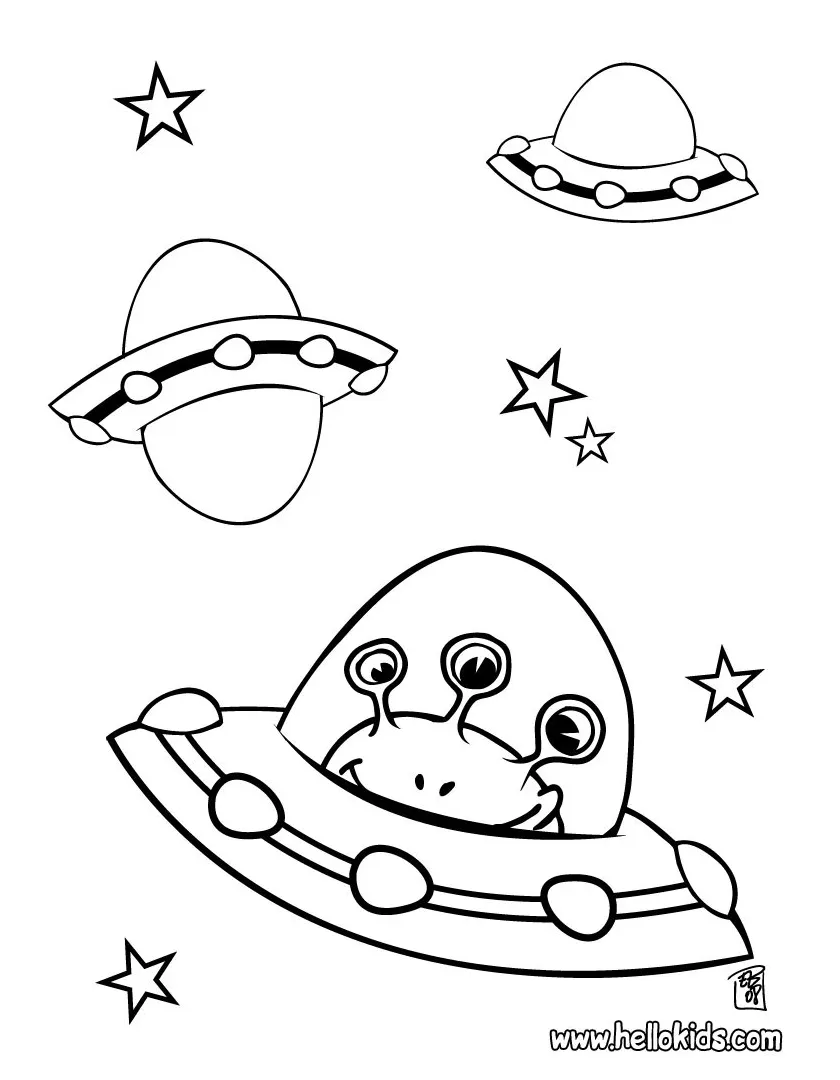 Alien in spaceship coloring pages hellokids