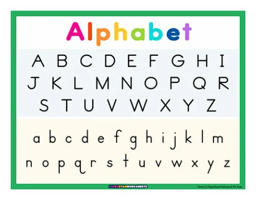 Abc alphabet charts superstar worksheets