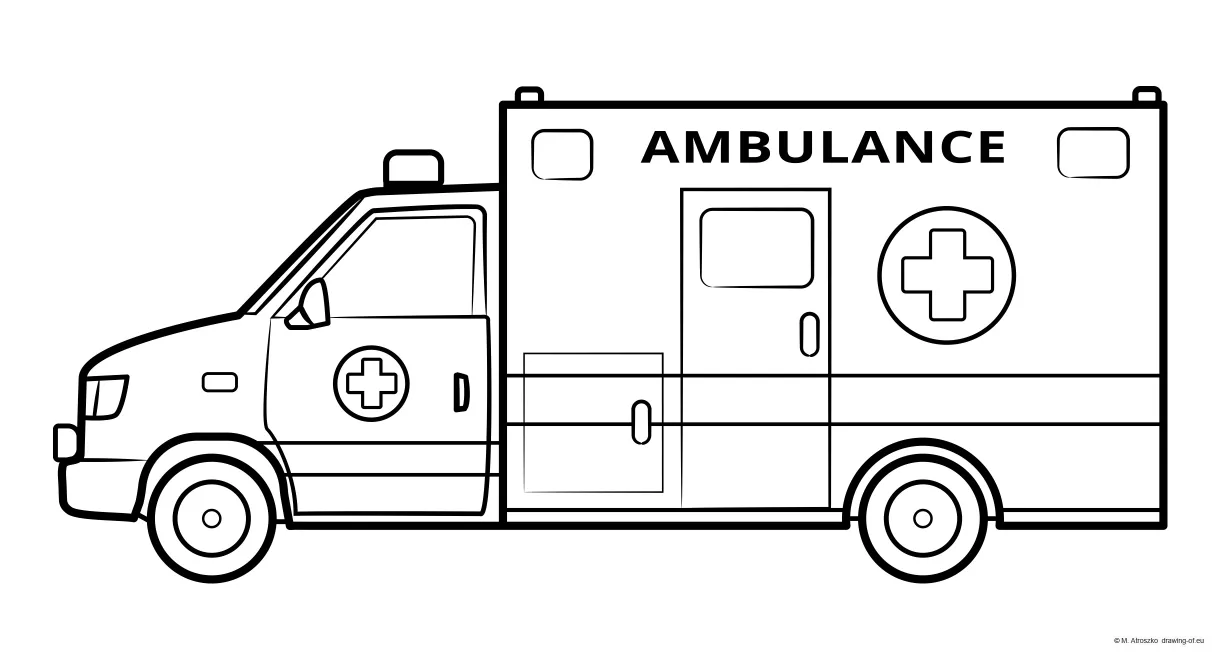 Ambulance coloring page – Line art illustrations