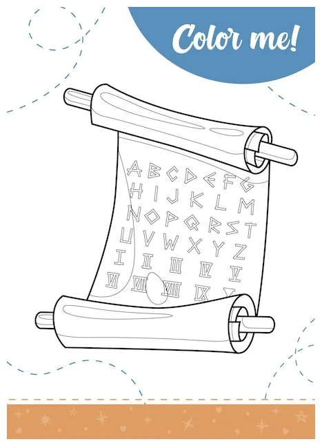 Premium vector coloring page for kids with cartoon ancient scroll