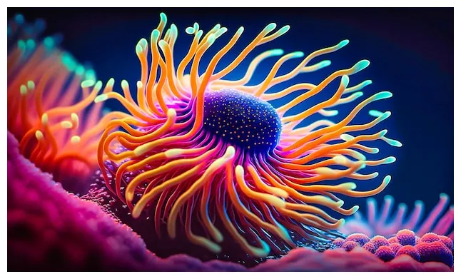 Premium a sea anemone waving its colorful tentacles in the current