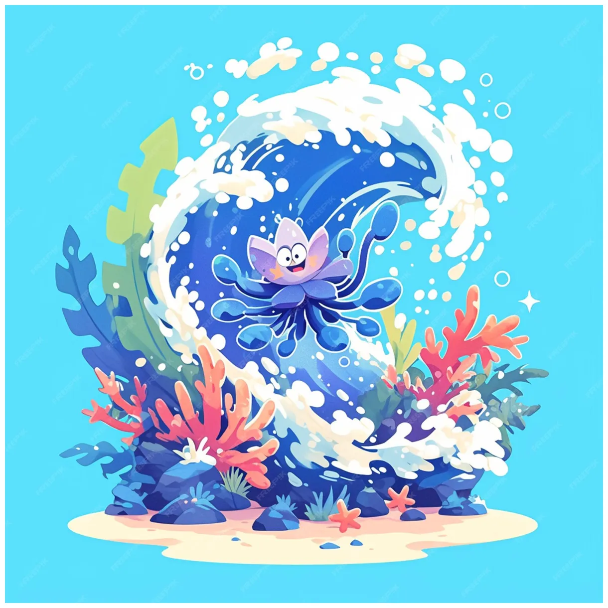 Premium vector sea anemone waving its tentacles