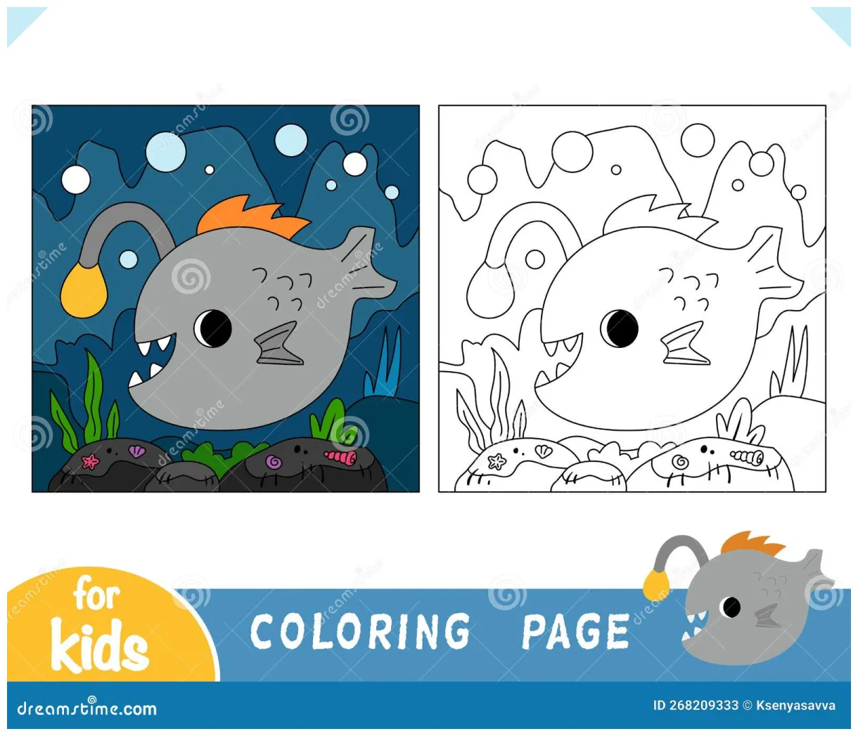 Anglerfish coloring page cartoon vector cartoondealer #41314177