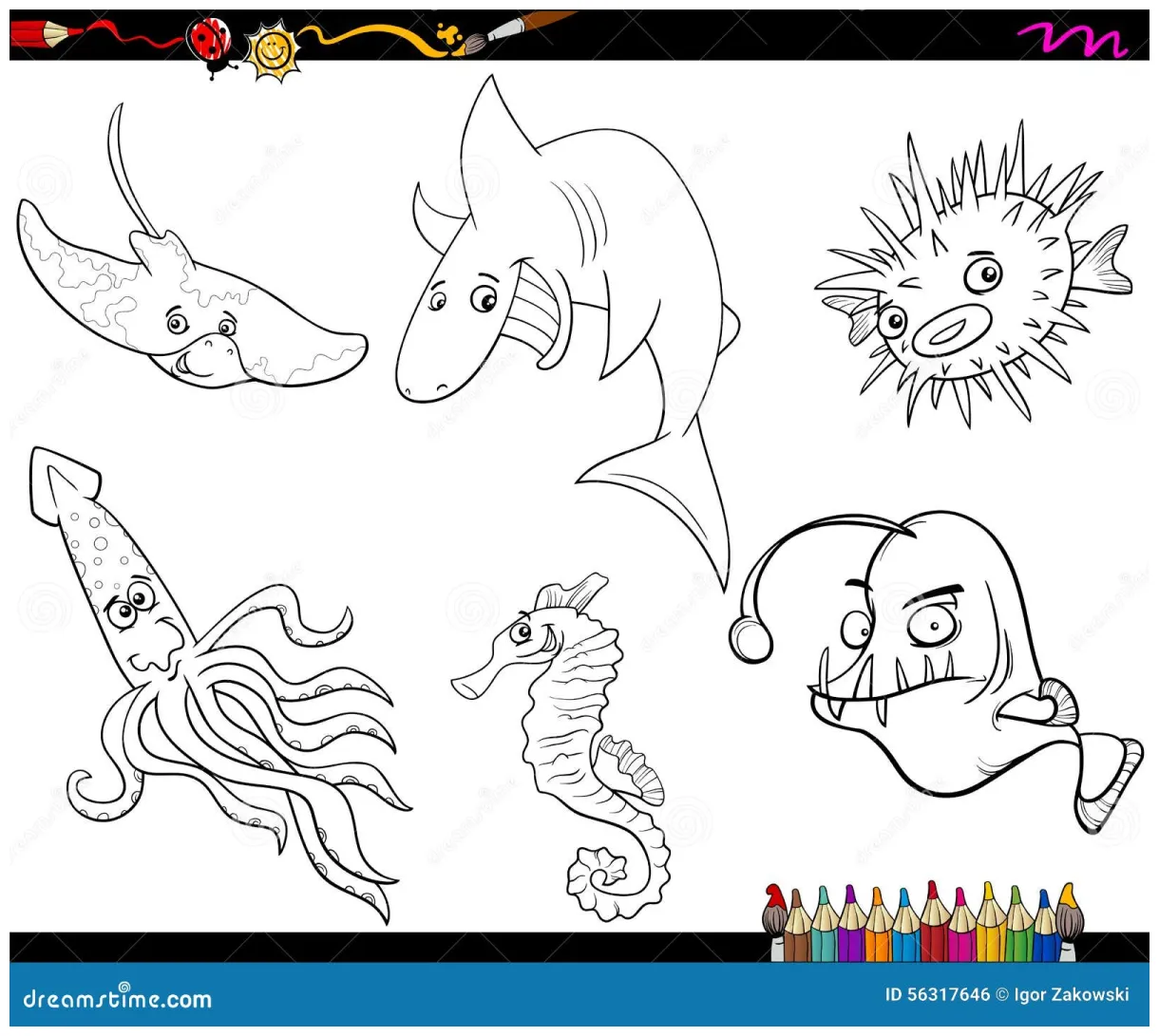 Anglerfish coloring page cartoon vector cartoondealer #41314177