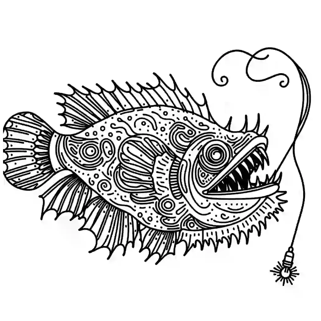 Artistic detailed anglerfish coloring page lulu pages