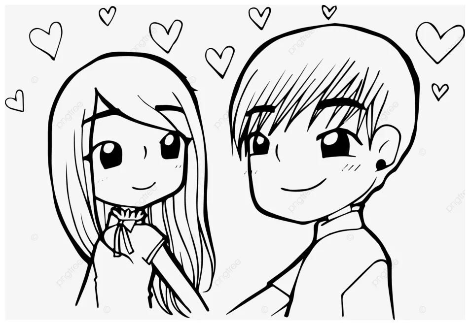 Cartoon couple doodle kawaii anime coloring page cute, 49% off