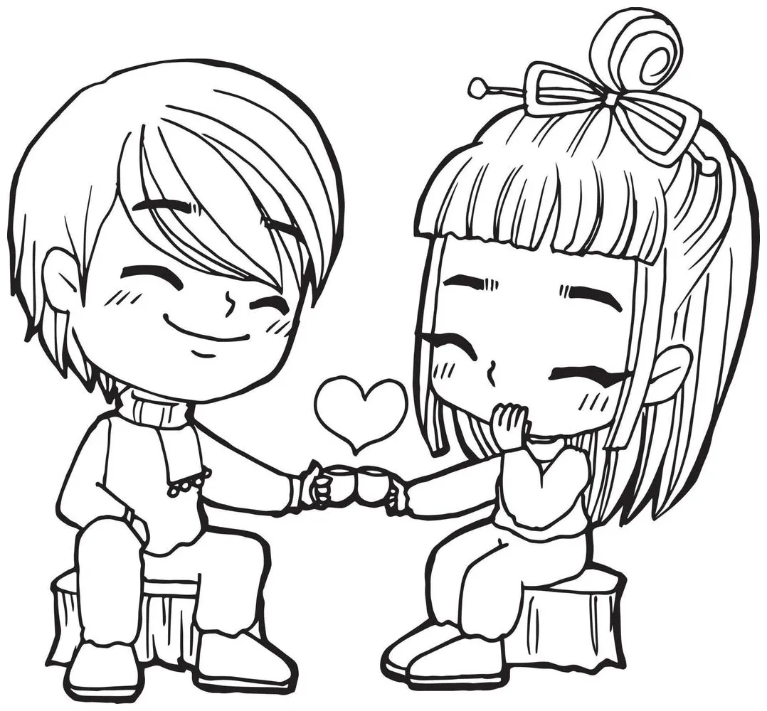 Cartoon couple doodle kawaii anime coloring page cute, 49% off