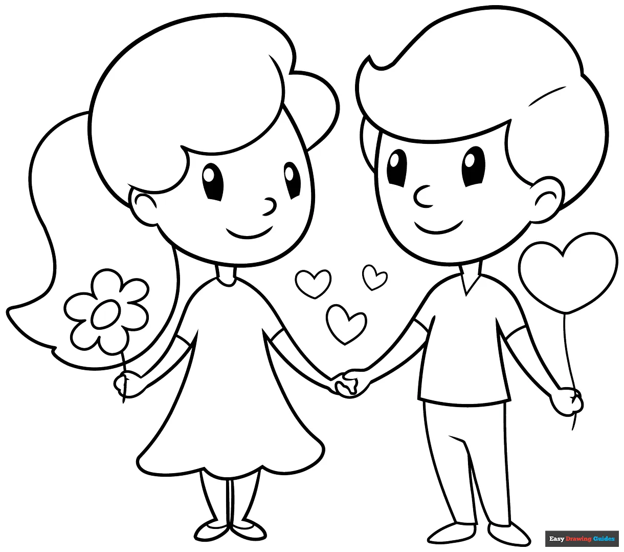 Cartoon couple coloring page easy drawing guides