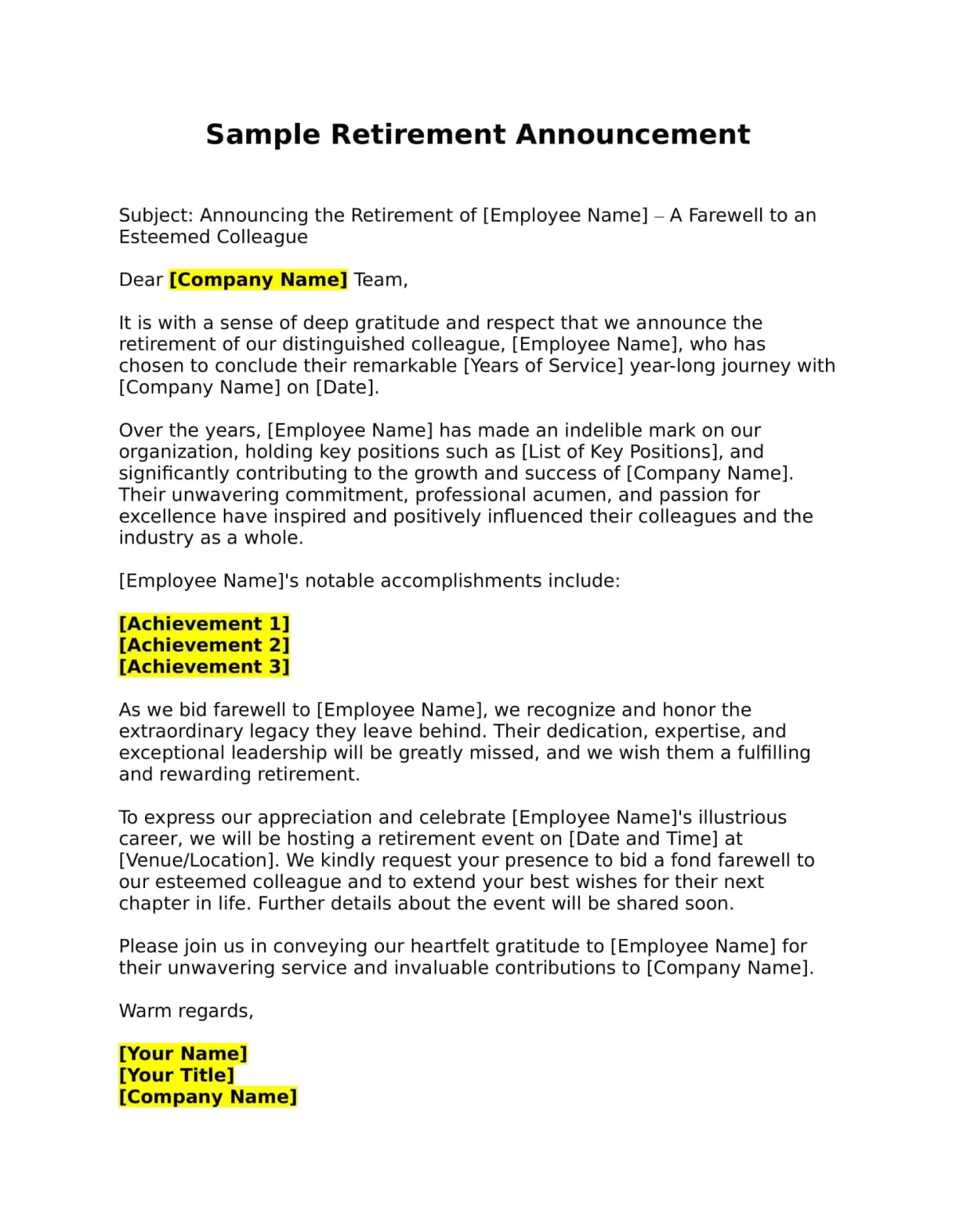 Free printable retirement template [pdf, word]