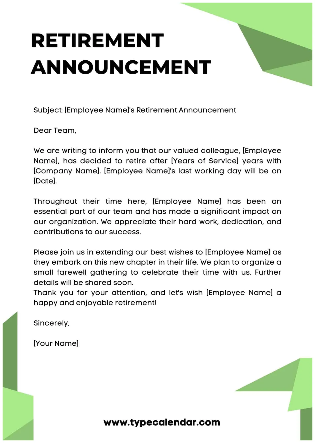 Free printable retirement template [pdf, word]