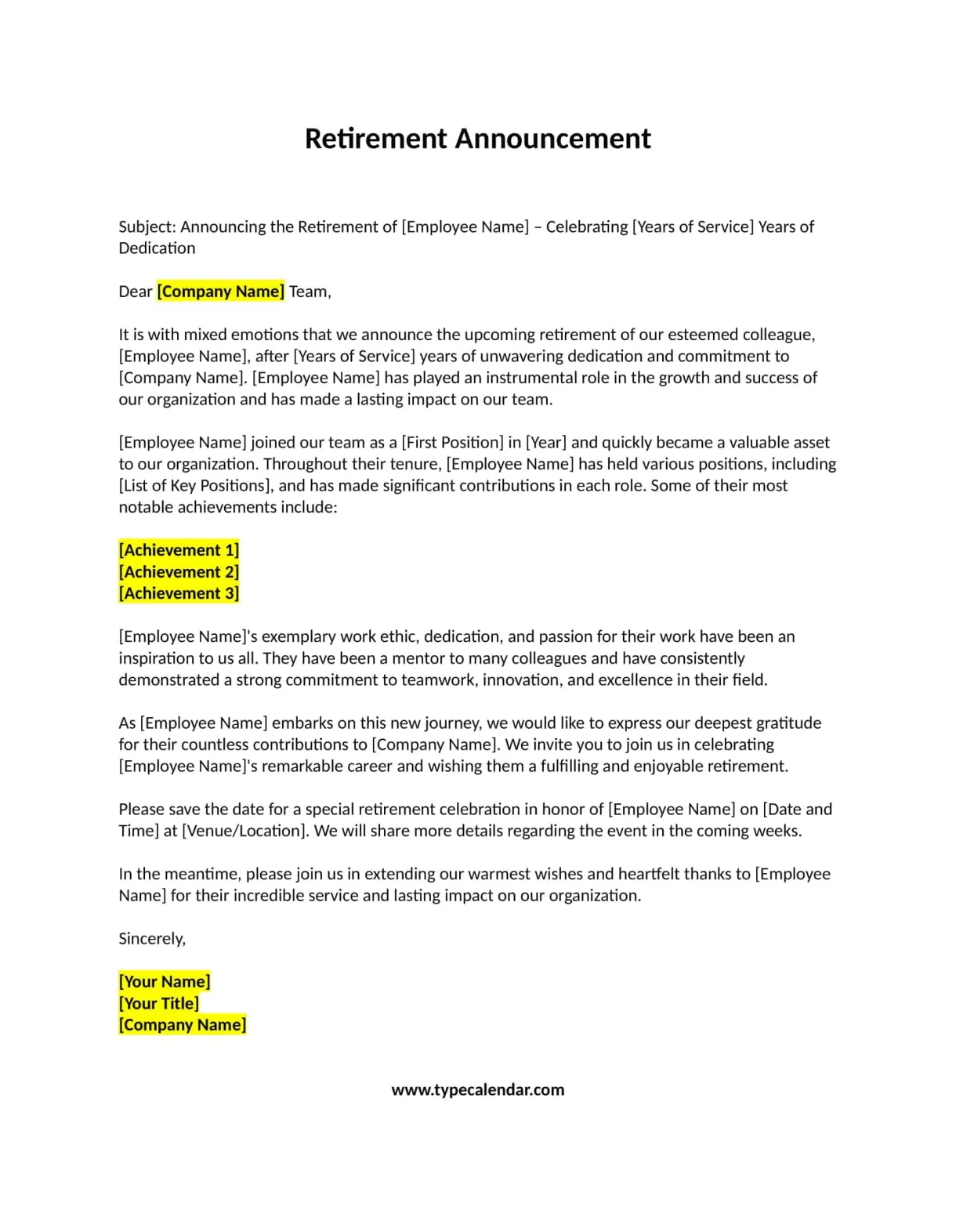 Free printable retirement template [pdf, word] printable coloring page