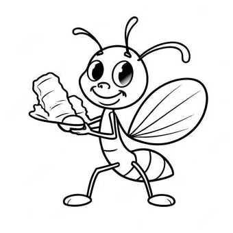 Happy Ant Carrying Food Coloring Page | Coloring-Pages.com