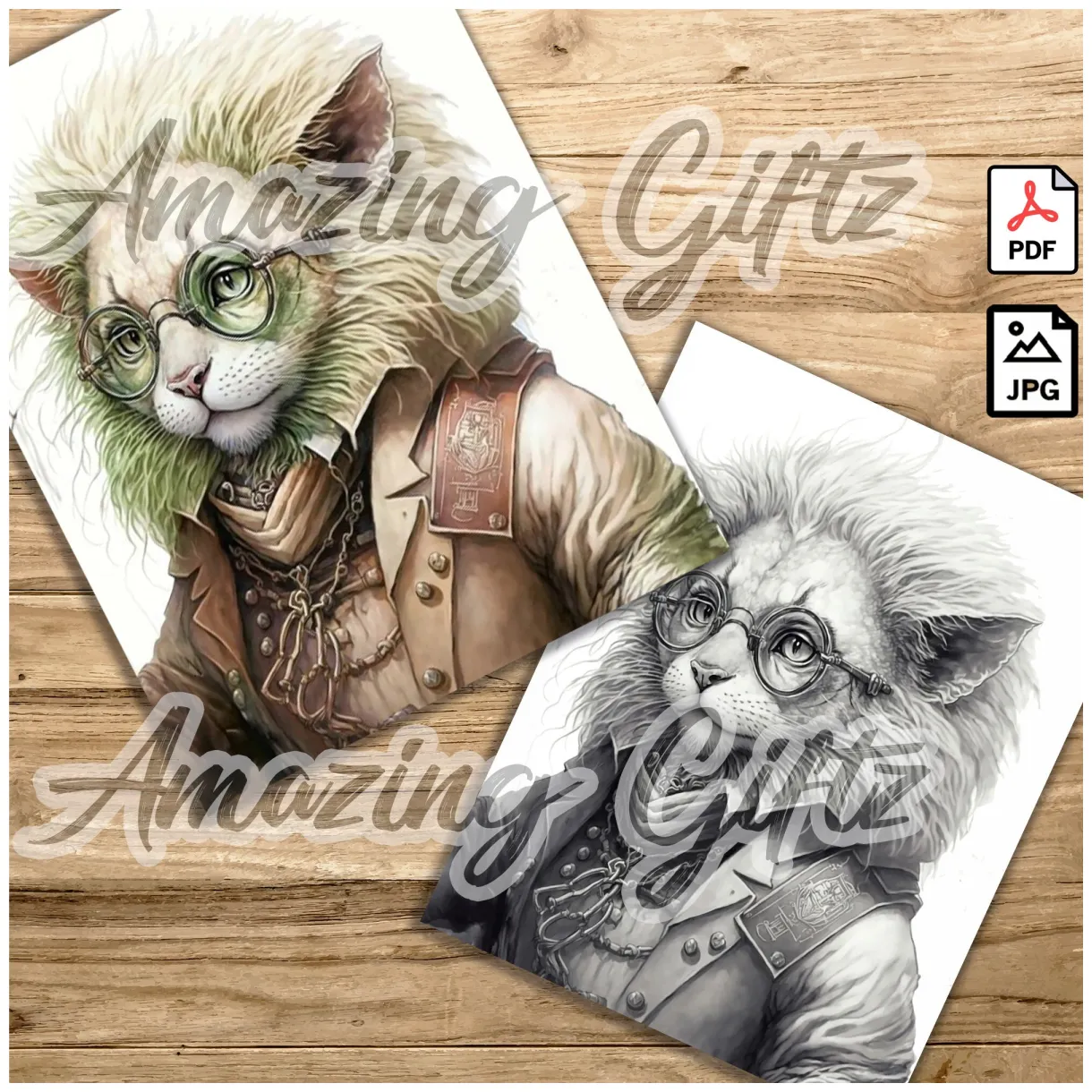 Anthropomorphic lion printable coloring page for adults sci-fi coloring