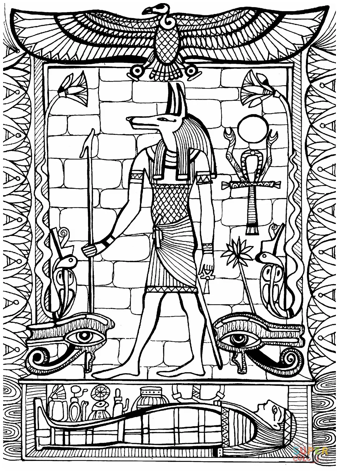 Anubis, god of ancient egypt coloring page free printable coloring pages