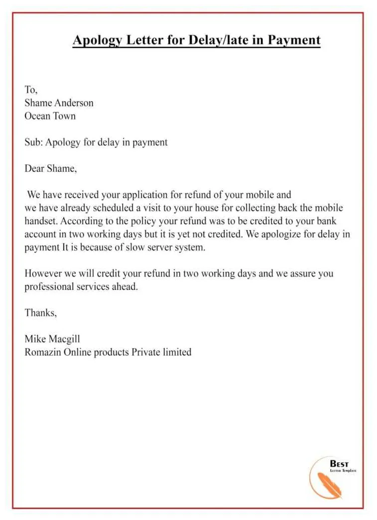 Apology letter for delay template, sample & examples