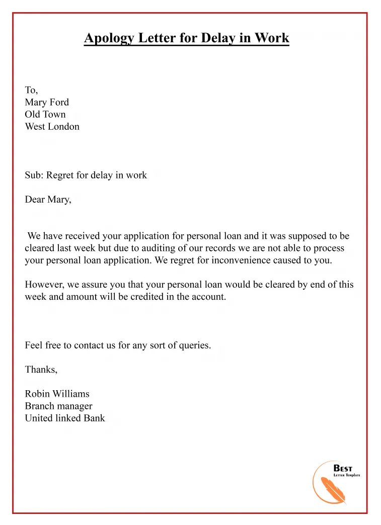 Apology letter for delay template, sample & examples