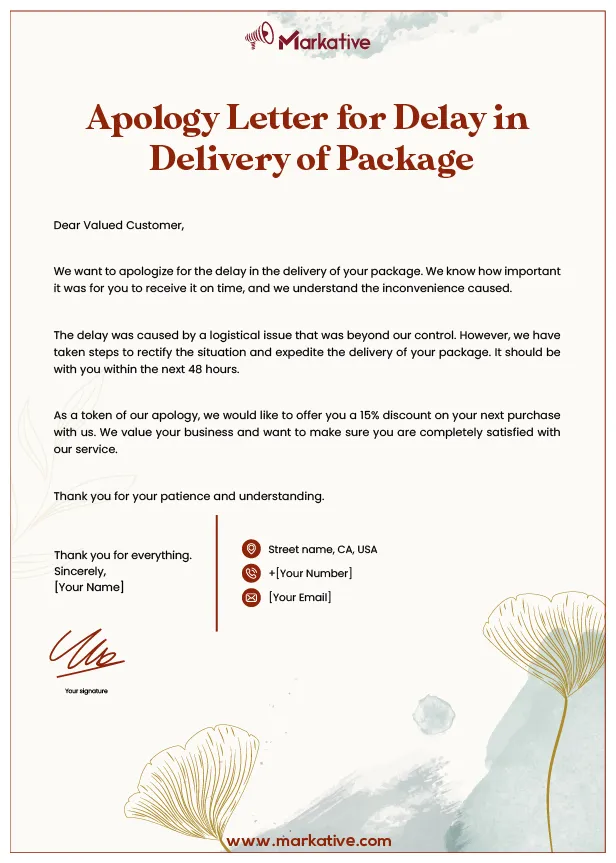 Apology letter for delay in delivery 5 ready samples markative printable coloring page