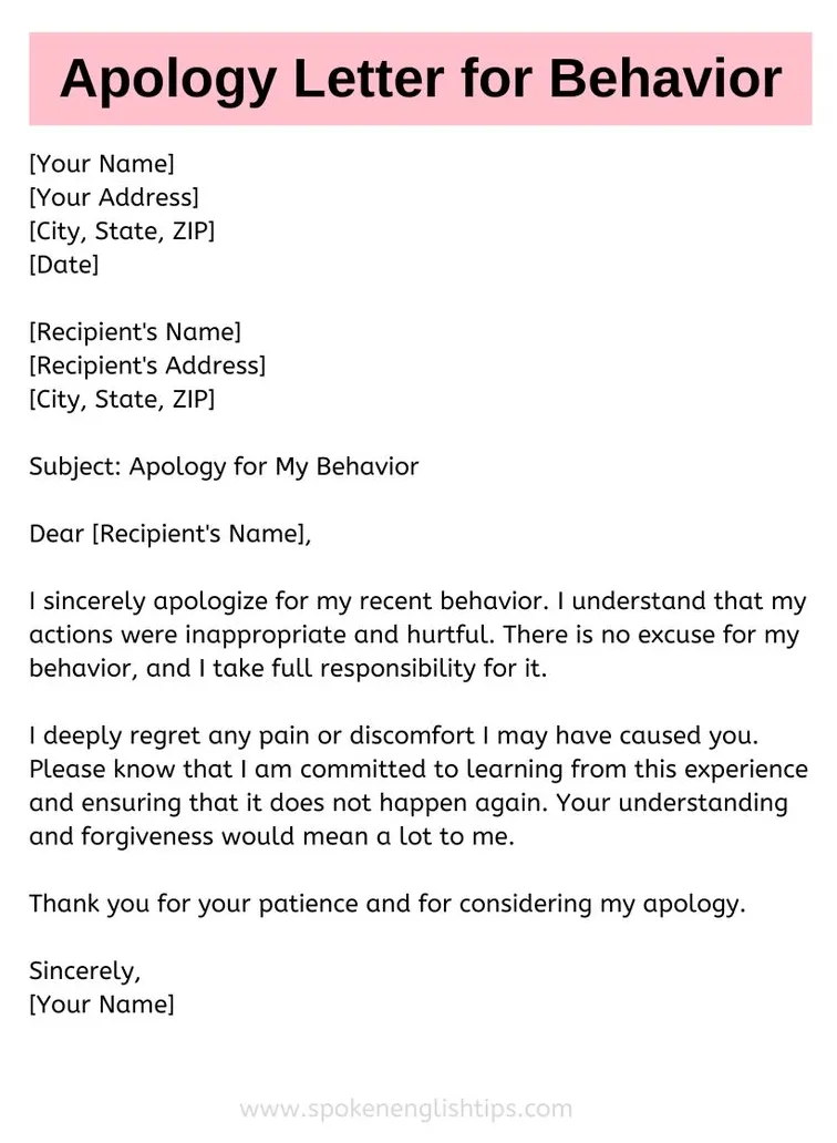 Apology letter for bad behavior sample letters & guides