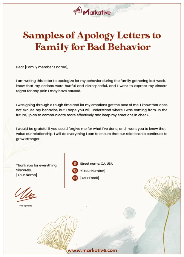 Best apology letter to family for bad behavior 7 ready samples markative