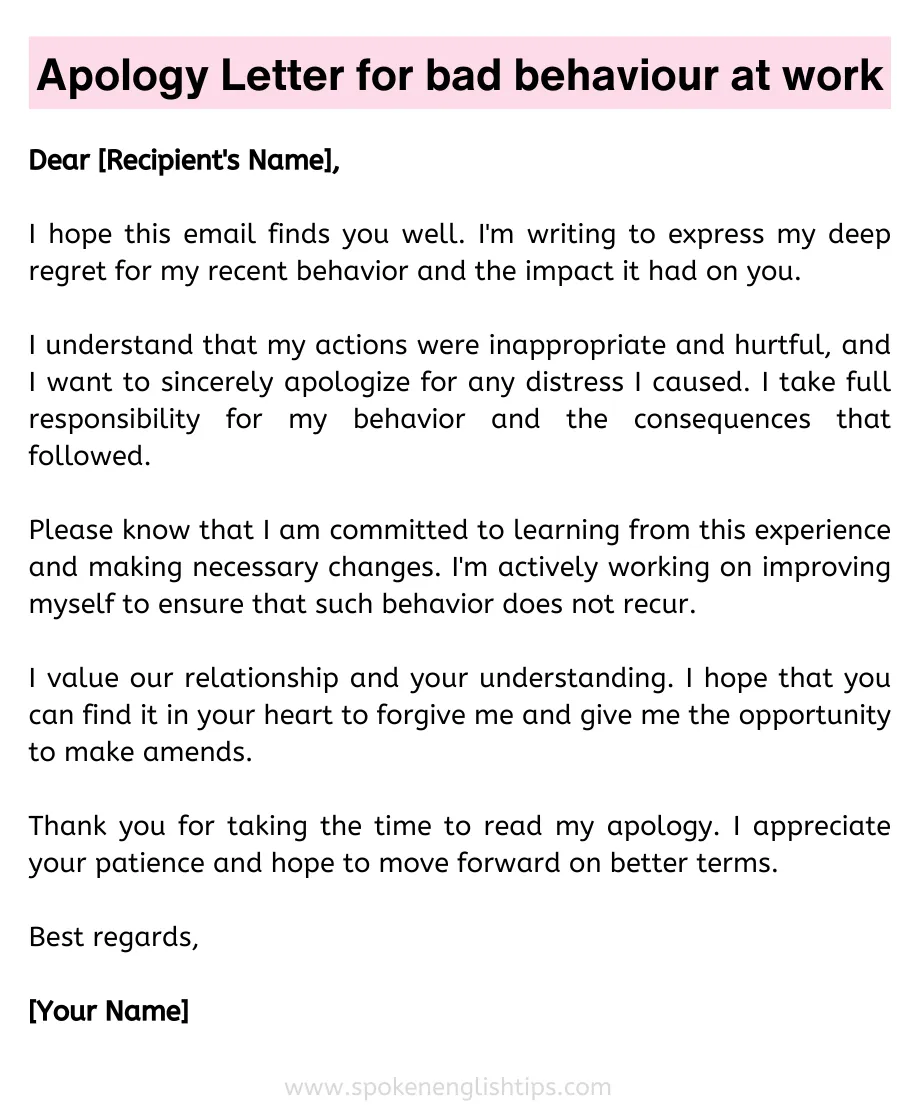 Apology email for bad behavior, examples letter and guide