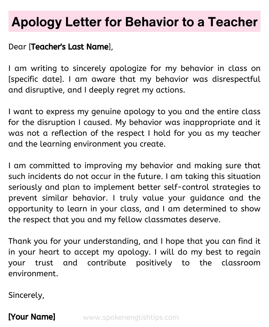 Apology letter for bad behavior