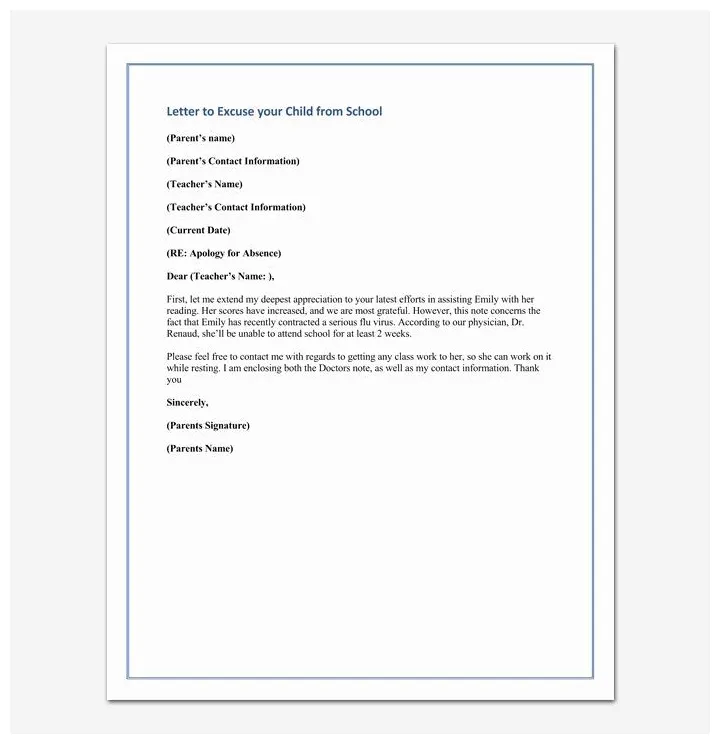 Elegant apology letter for school absence