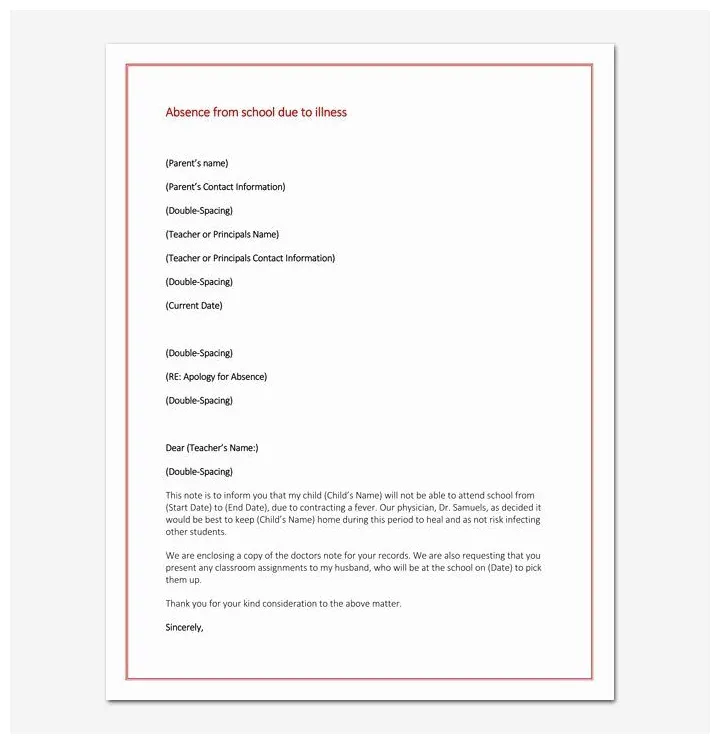 Apology letter to teacher for absence anna reid