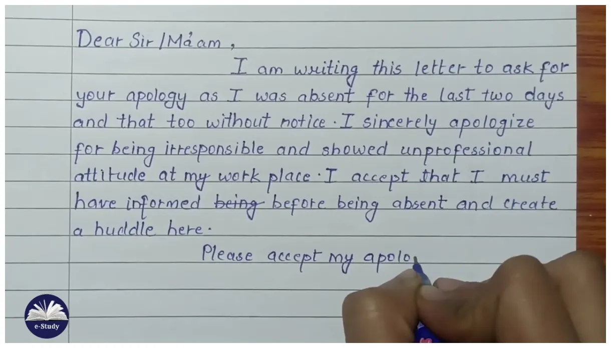 Excuse letter for absence in work