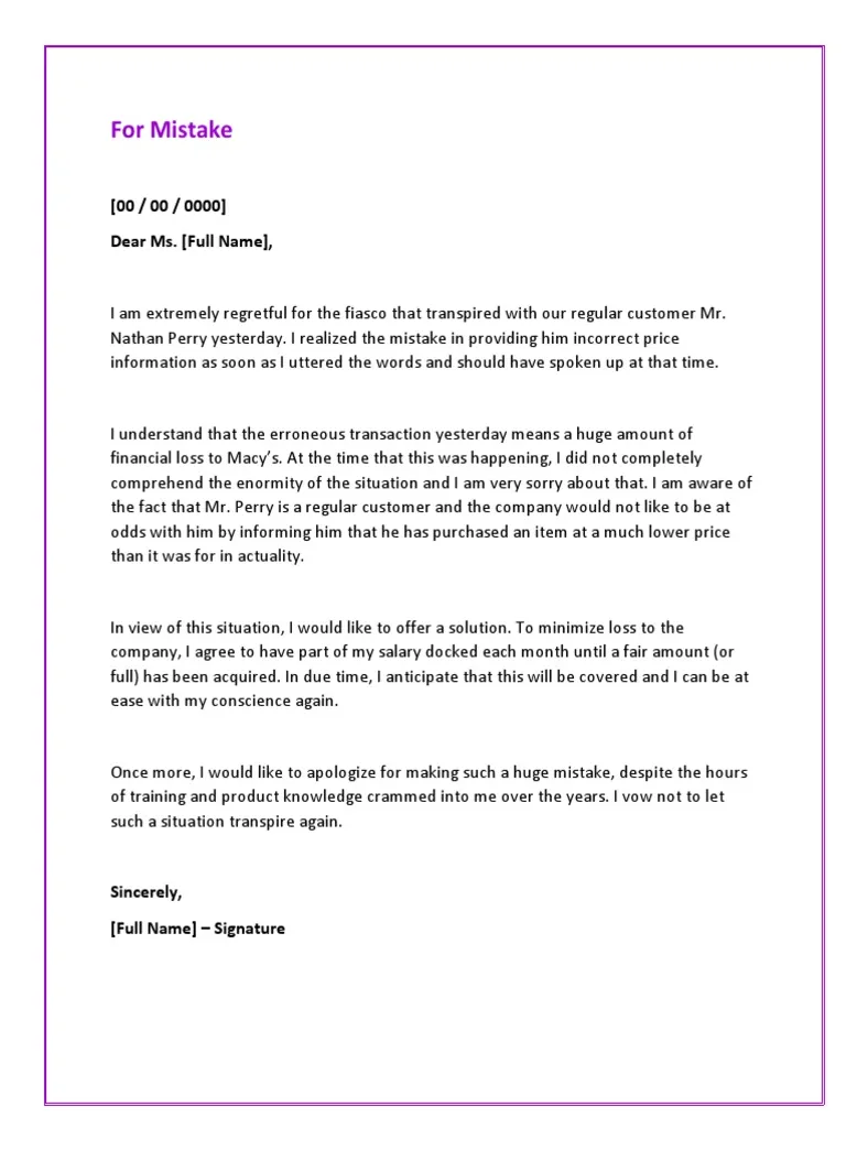 Apology Letter For Mistake | PDF