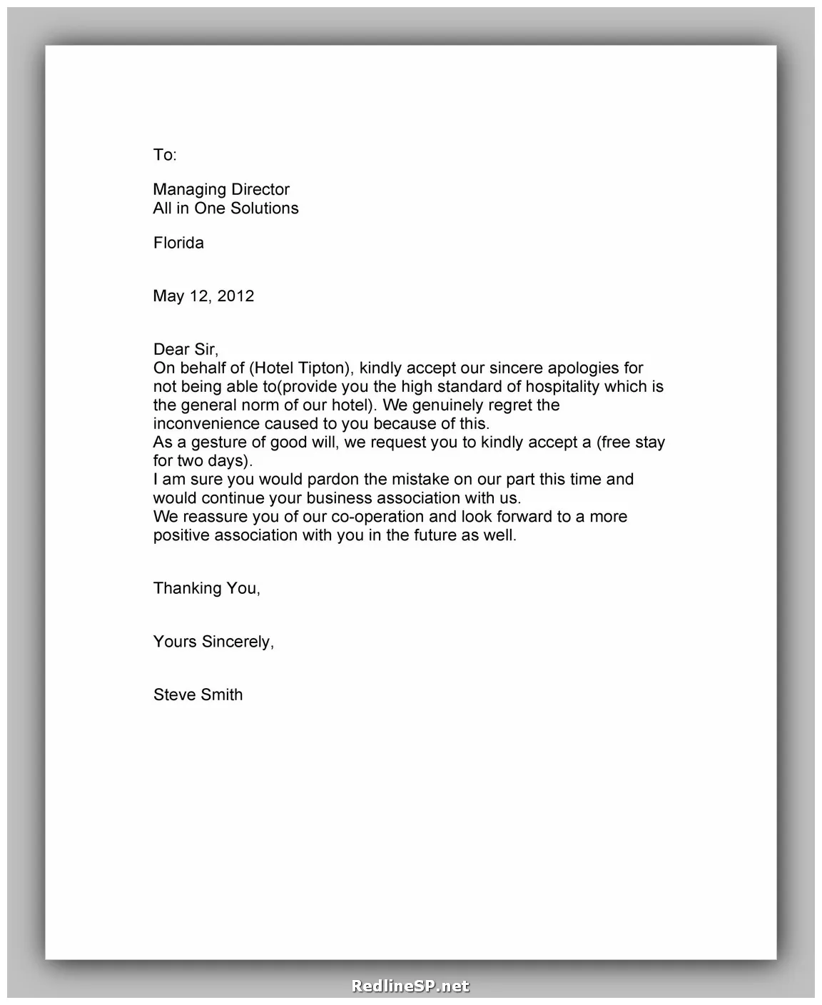 Apology letter format
