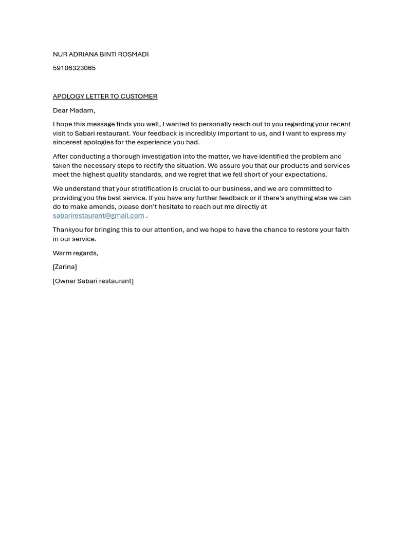 APOLOGY LETTER TO CUSTOMER | PDF