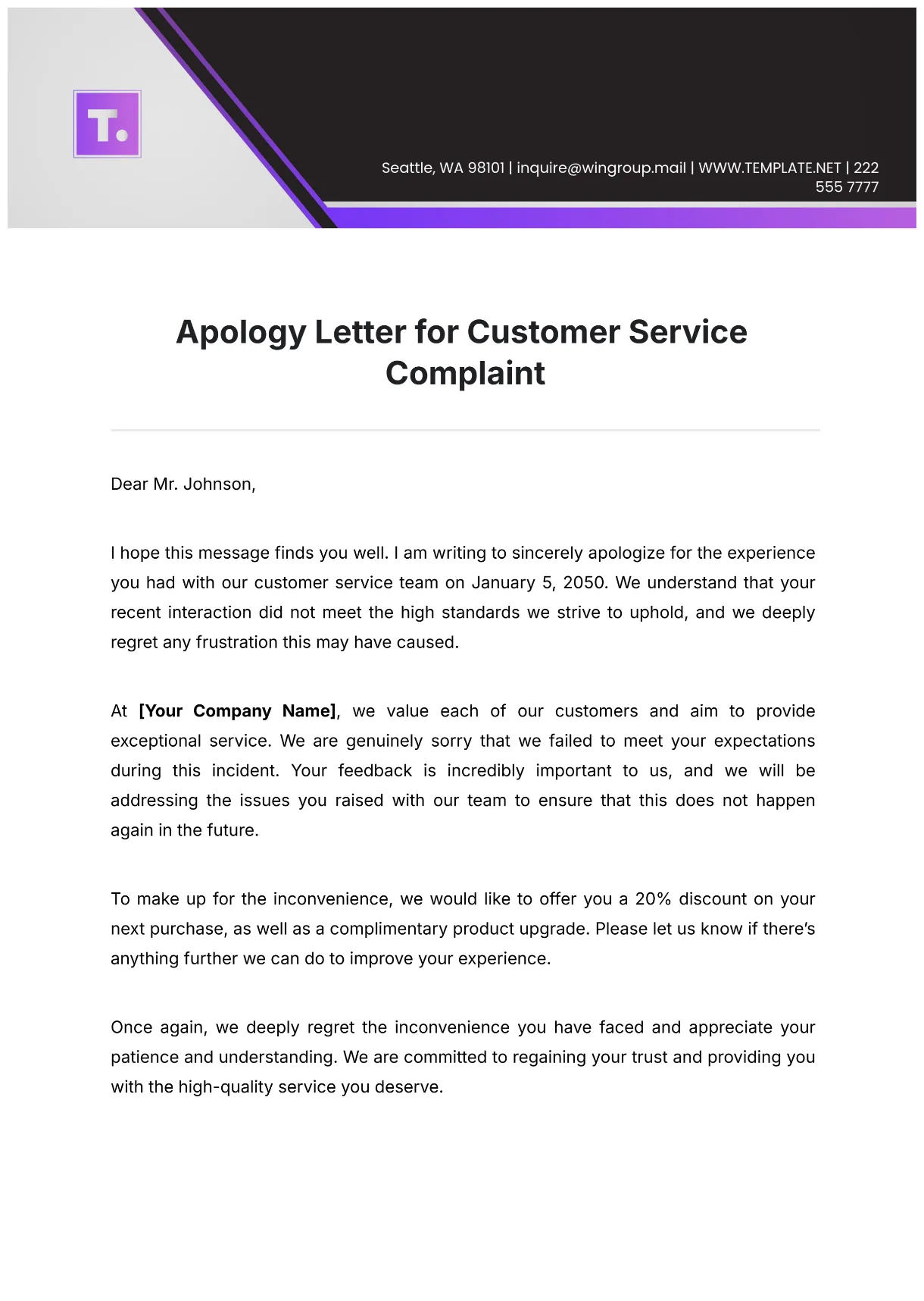 Free Apology Letter for Customer Service Complaint Template to Edit Online