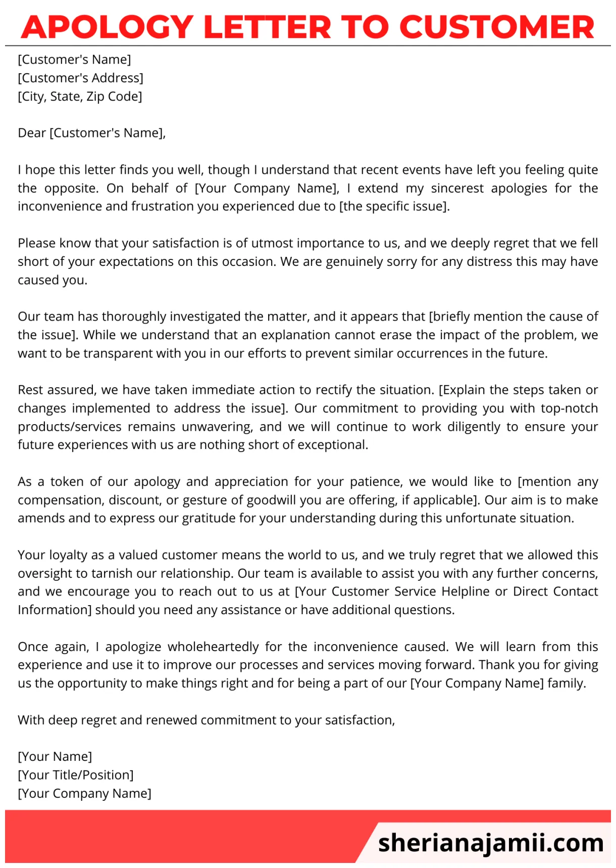 Example Of Apology Letter To Customer