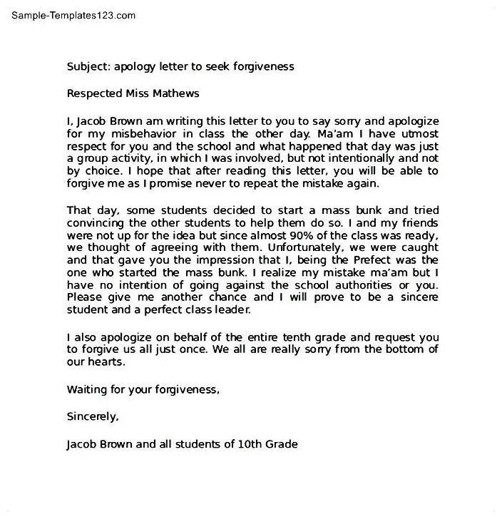 Apology Letter To Teacher