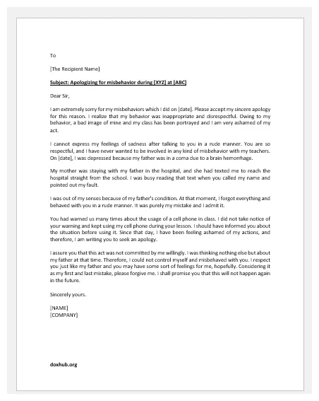 Apology Letter To Teacher