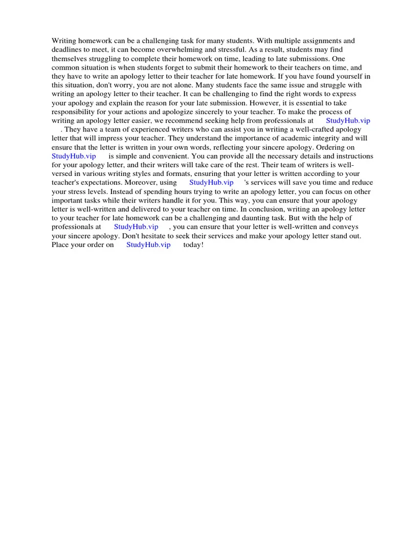 Apology Letter to Teacher for Late Homework | PDF | Homework | Teachers