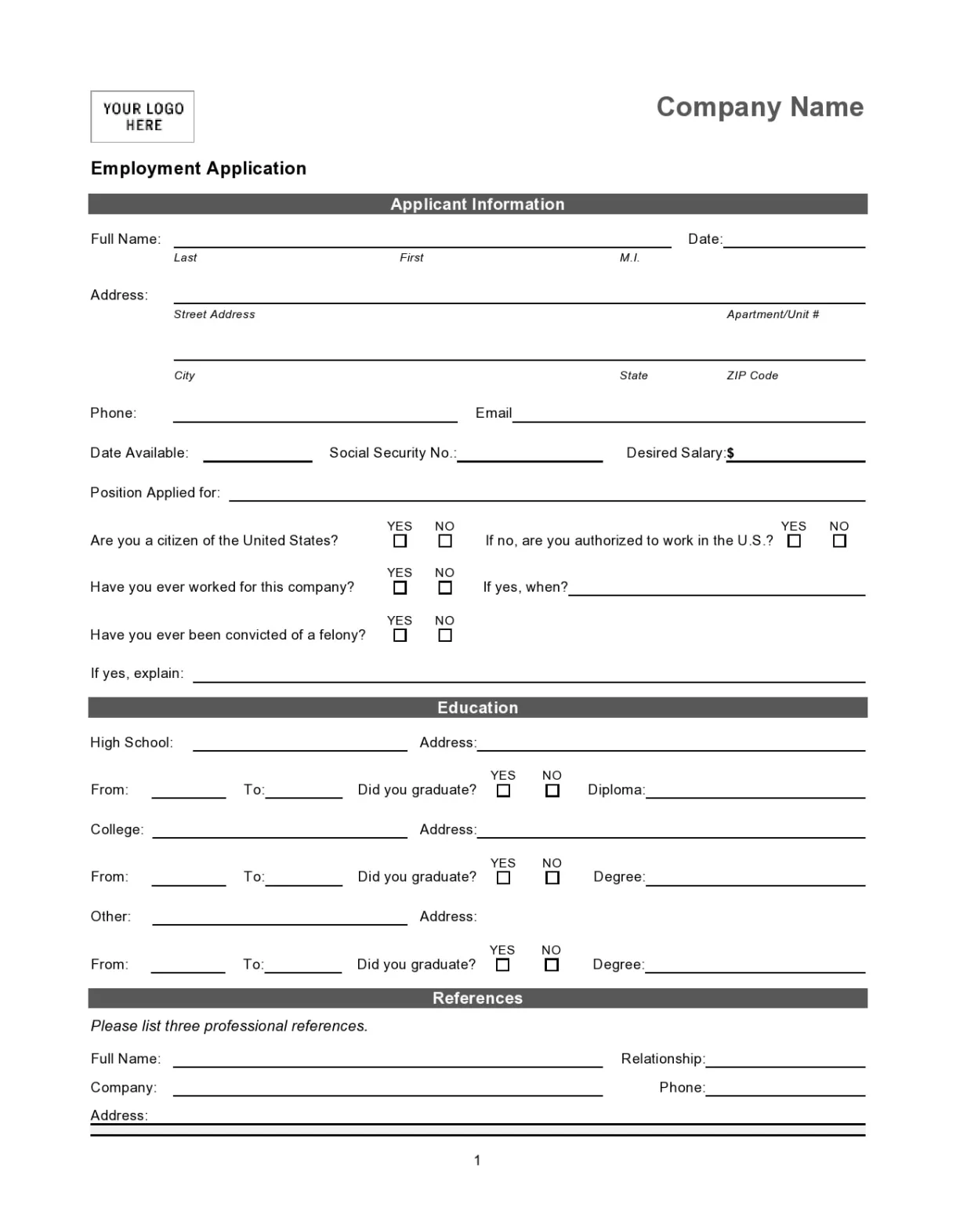27 basic employment application templates [free]
