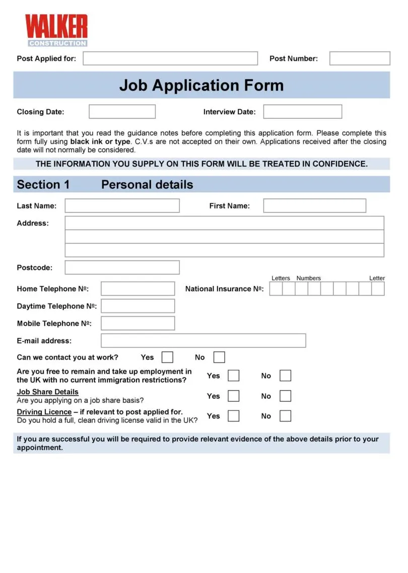 56 free employment & job application form templates [printable] ᐅ