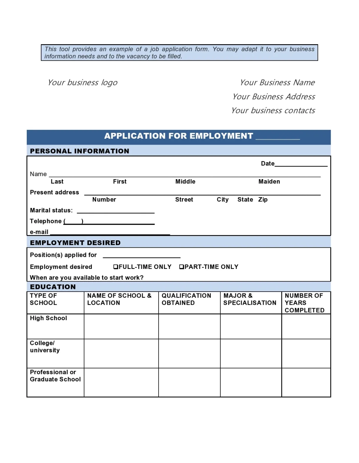 27 basic employment application templates [free]